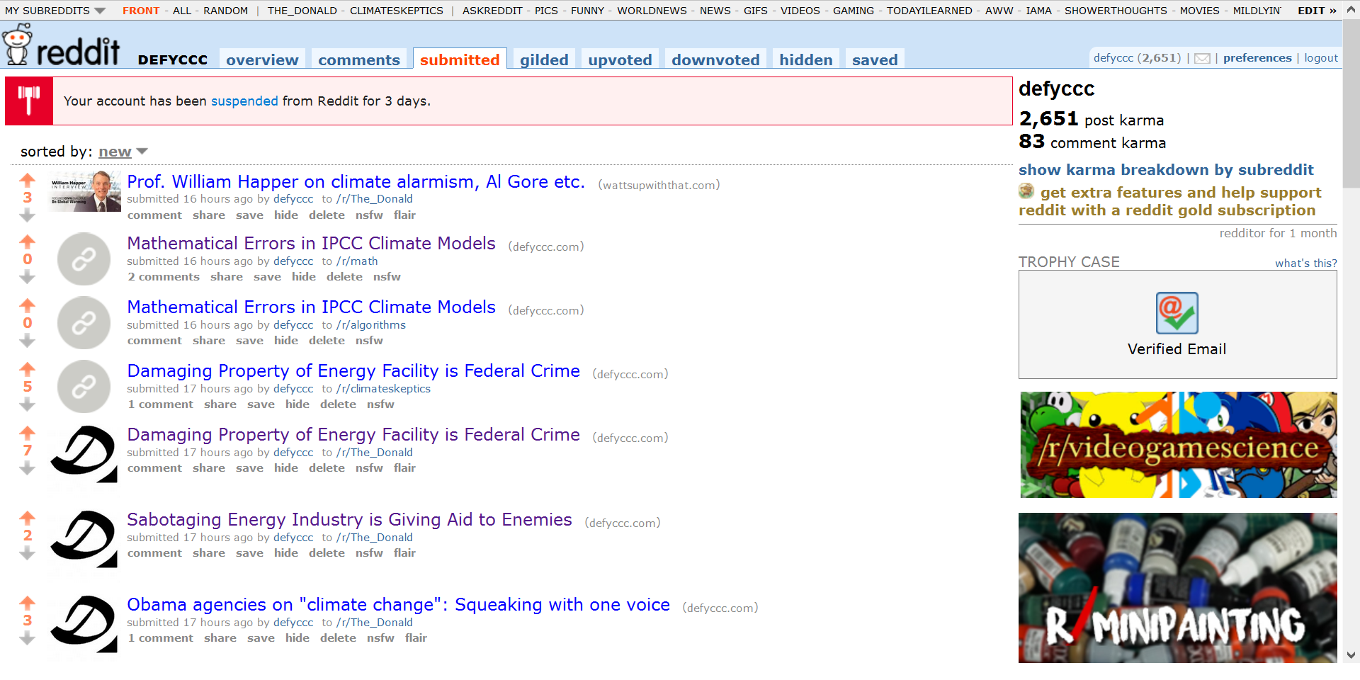 Reddit Acount Suspended for Criticizing Climate Models