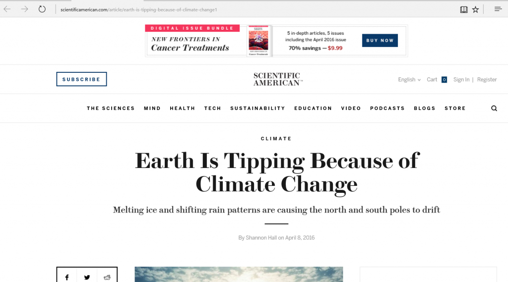 "Earth Is Tipping Because Of Climate Change" says a headline in Scientific American.